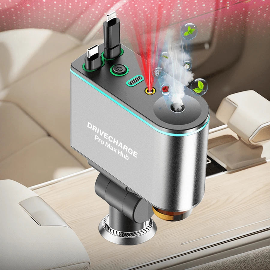 XHJ 6-In-1 Fragrance Starry Sky Car Charger, Fast Charging, Star Projector, 6 Bottles Of Perfume, Car Humidifier And Deodorizer, Durable Design, 70cm Retractable Cable, Premium Car Air Freshener, Smar