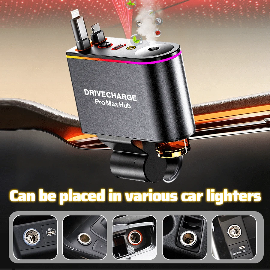 XHJ 6-In-1 Fragrance Starry Sky Car Charger, Fast Charging, Star Projector, 6 Bottles Of Perfume, Car Humidifier And Deodorizer, Durable Design, 70cm Retractable Cable, Premium Car Air Freshener, Smar