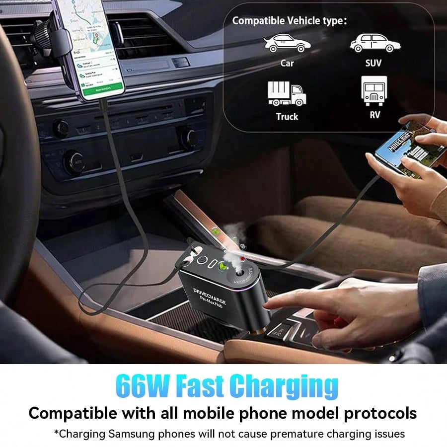 XHJ 6-In-1 Fragrance Starry Sky Car Charger, Fast Charging, Star Projector, 6 Bottles Of Perfume, Car Humidifier And Deodorizer, Durable Design, 70cm Retractable Cable, Premium Car Air Freshener, Smar