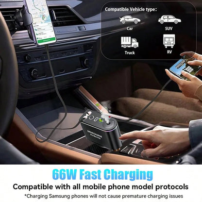 XHJ 6-In-1 Fragrance Starry Sky Car Charger, Fast Charging, Star Projector, 6 Bottles Of Perfume, Car Humidifier And Deodorizer, Durable Design, 70cm Retractable Cable, Premium Car Air Freshener, Smar