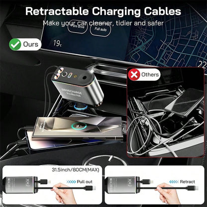 XHJ 6-In-1 Fragrance Starry Sky Car Charger, Fast Charging, Star Projector, 6 Bottles Of Perfume, Car Humidifier And Deodorizer, Durable Design, 70cm Retractable Cable, Premium Car Air Freshener, Smar