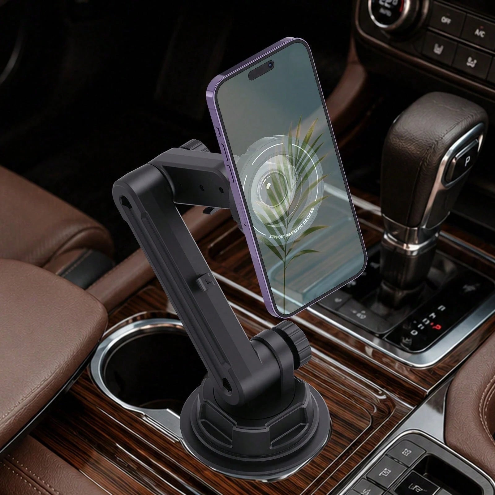 xnyocn Car Cup Holder Magnetic Phone Mount- Universal, Strong Suction, With Thick Pole And Cable Clip For Navigation