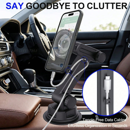 xnyocn Car Cup Holder Magnetic Phone Mount- Universal, Strong Suction, With Thick Pole And Cable Clip For Navigation