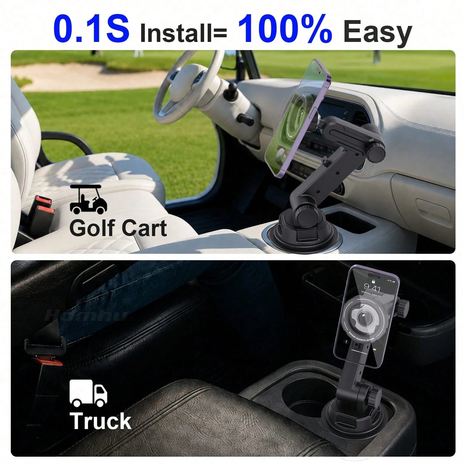 xnyocn Car Cup Holder Magnetic Phone Mount- Universal, Strong Suction, With Thick Pole And Cable Clip For Navigation