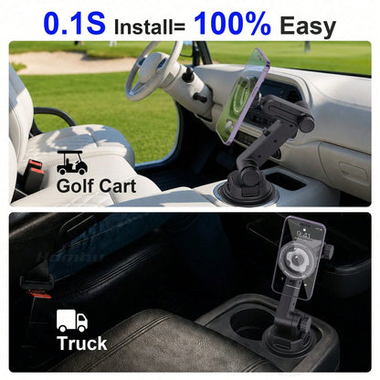 xnyocn Car Cup Holder Magnetic Phone Mount- Universal, Strong Suction, With Thick Pole And Cable Clip For Navigation