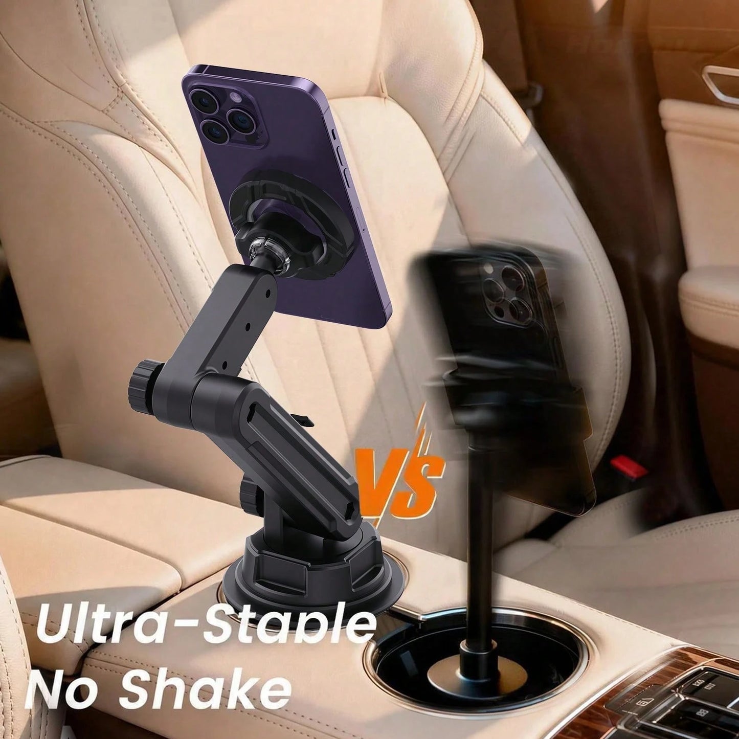 xnyocn Car Cup Holder Magnetic Phone Mount- Universal, Strong Suction, With Thick Pole And Cable Clip For Navigation