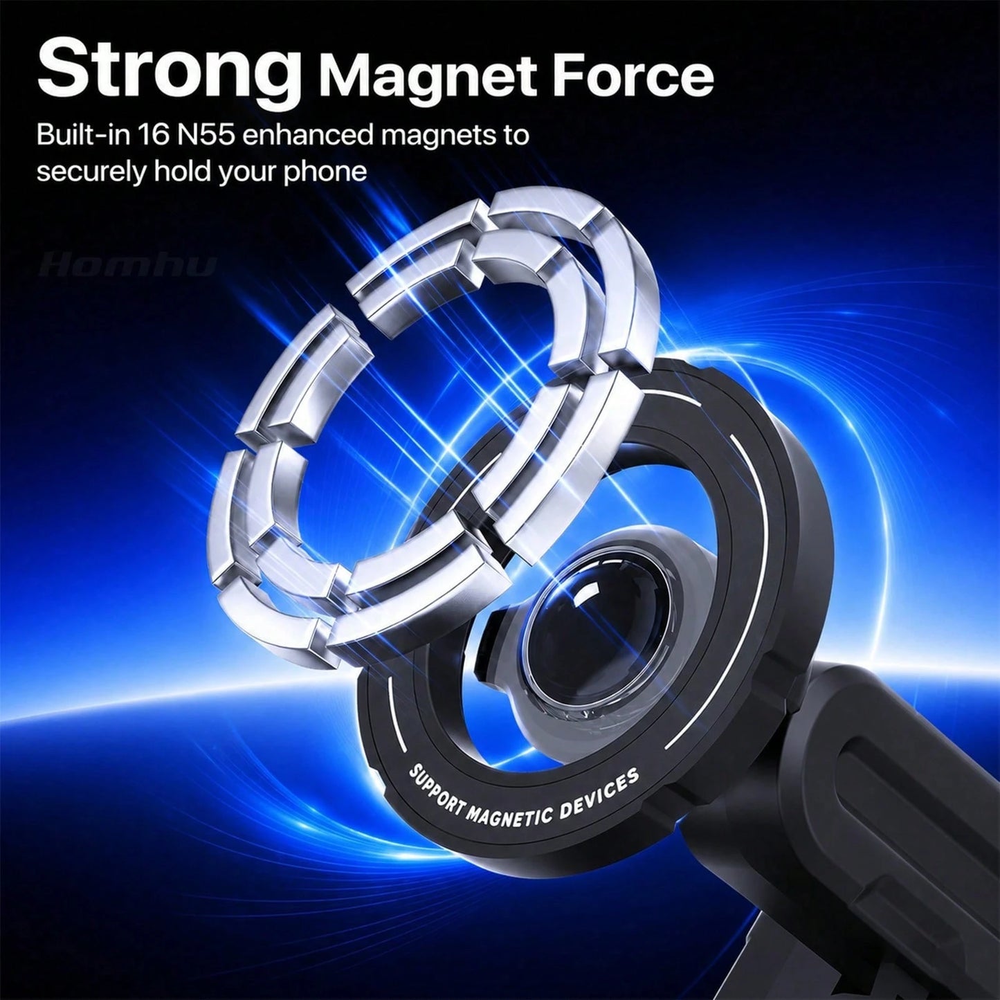 xnyocn Car Cup Holder Magnetic Phone Mount- Universal, Strong Suction, With Thick Pole And Cable Clip For Navigation