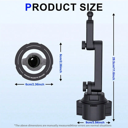 xnyocn Car Cup Holder Magnetic Phone Mount- Universal, Strong Suction, With Thick Pole And Cable Clip For Navigation