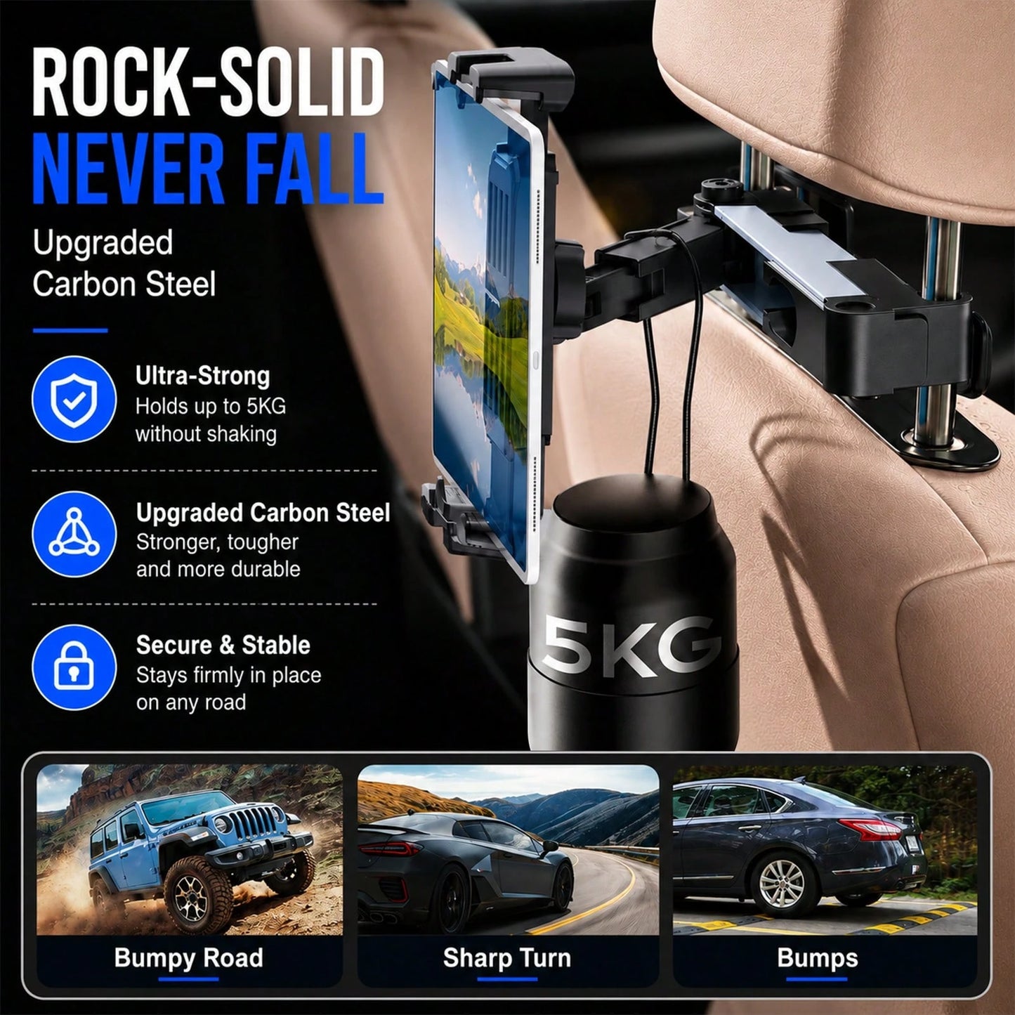 xnyocn Universal Car Headrest Mount For Tablets And Smartphones-Multifunctional, Foldable, Adjustable-Angle, One-Handed, Portable Mount For Rear Seat Headrests