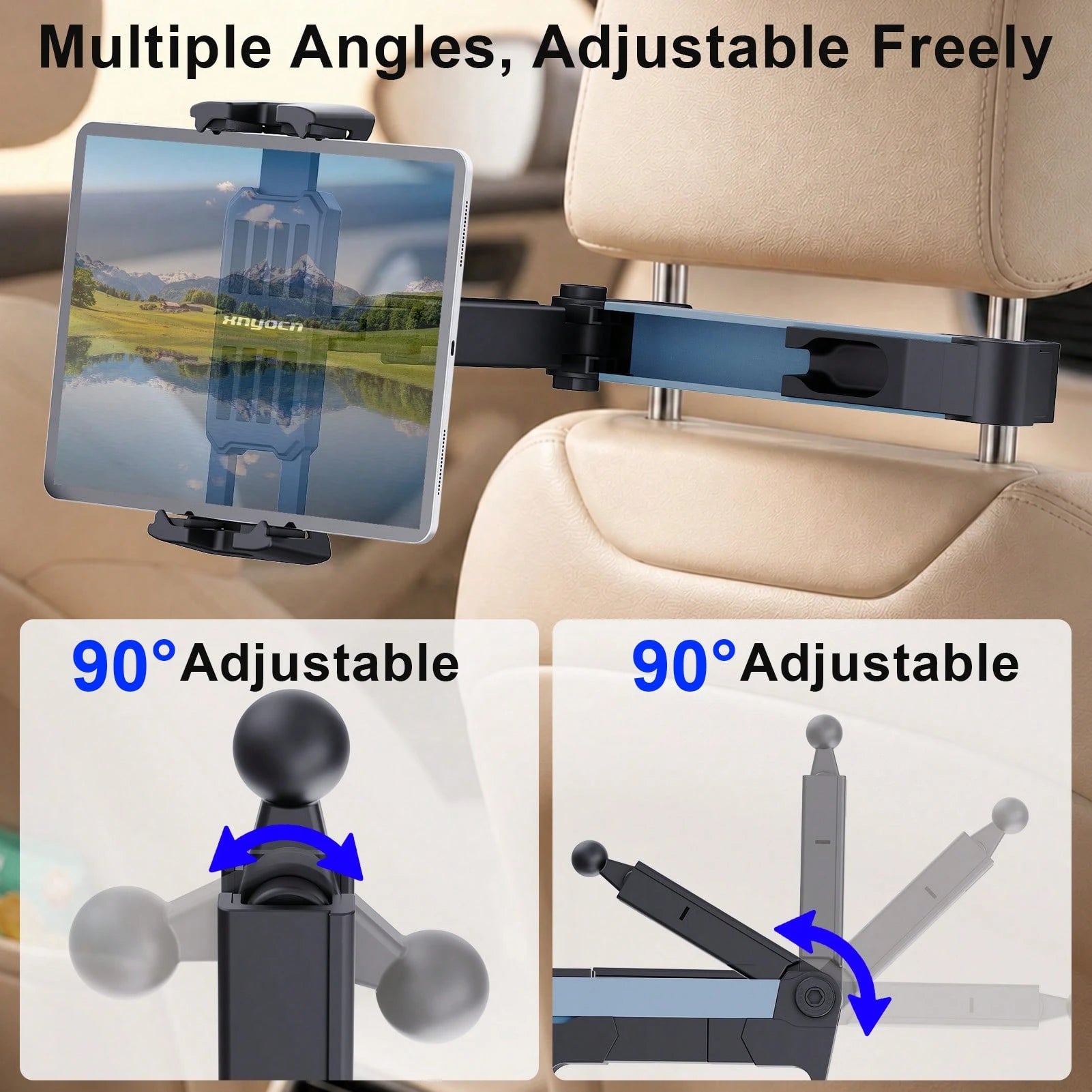 xnyocn Universal Car Headrest Mount For Tablets And Smartphones-Multifunctional, Foldable, Adjustable-Angle, One-Handed, Portable Mount For Rear Seat Headrests
