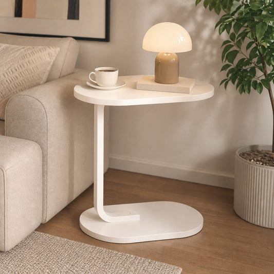 XWWUA C-Shaped Side Table, Compact Sofa Table With Oval Wood Top And Metal Frame; Space-Saving Snack Table For Living Room, Bedroom, And Small Spaces; Perfect For Holding Coffee, Drinks, And Books; Ea