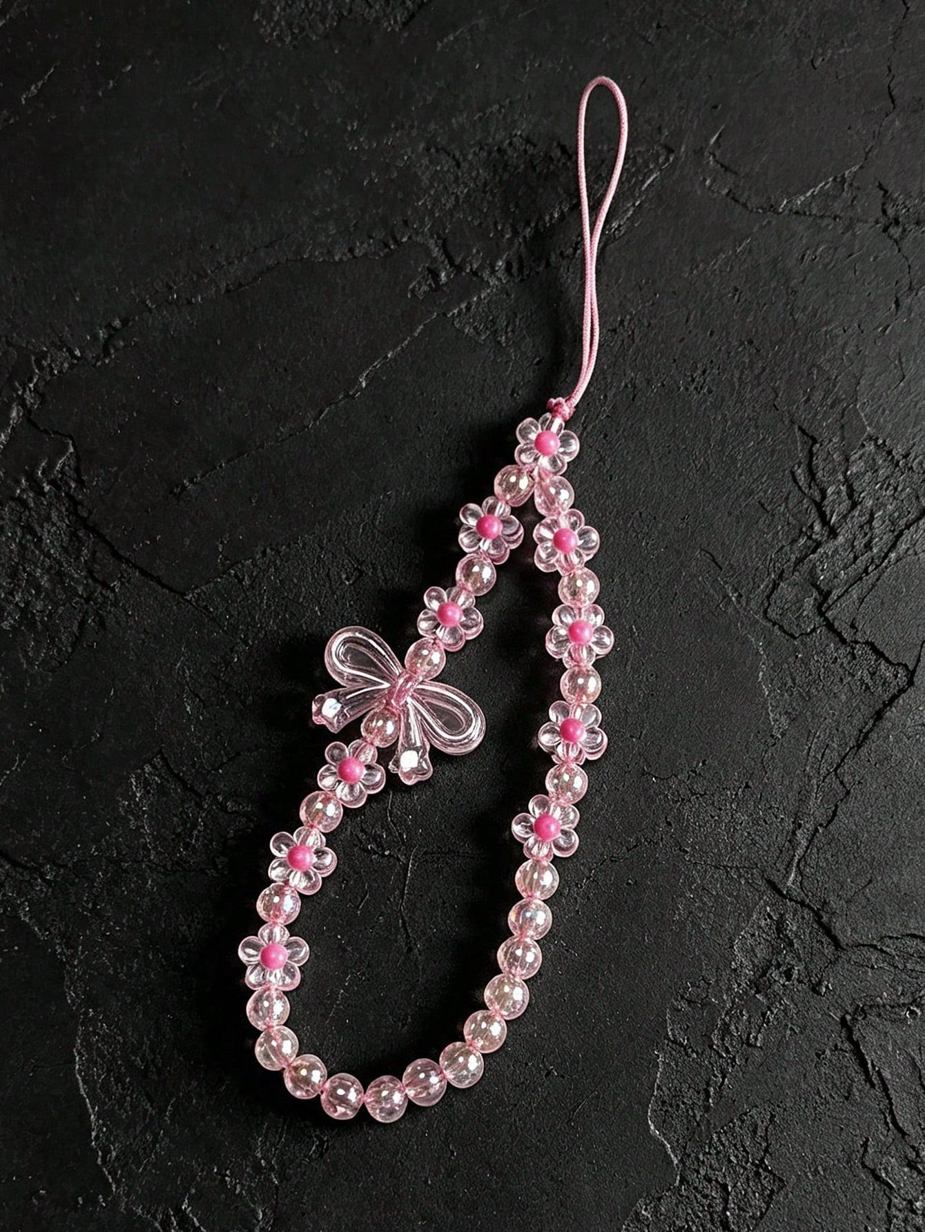 Y2K Pink Daisy Bow Phone Chain, Transparent Beaded Bracelet Wrist Strap, Cute Mobile Accessories Bag Pendant For Girls,Aesthetic Phone Case Accessories Gift For Bestie, Sweet Anti-Lost Phone Charm Bra