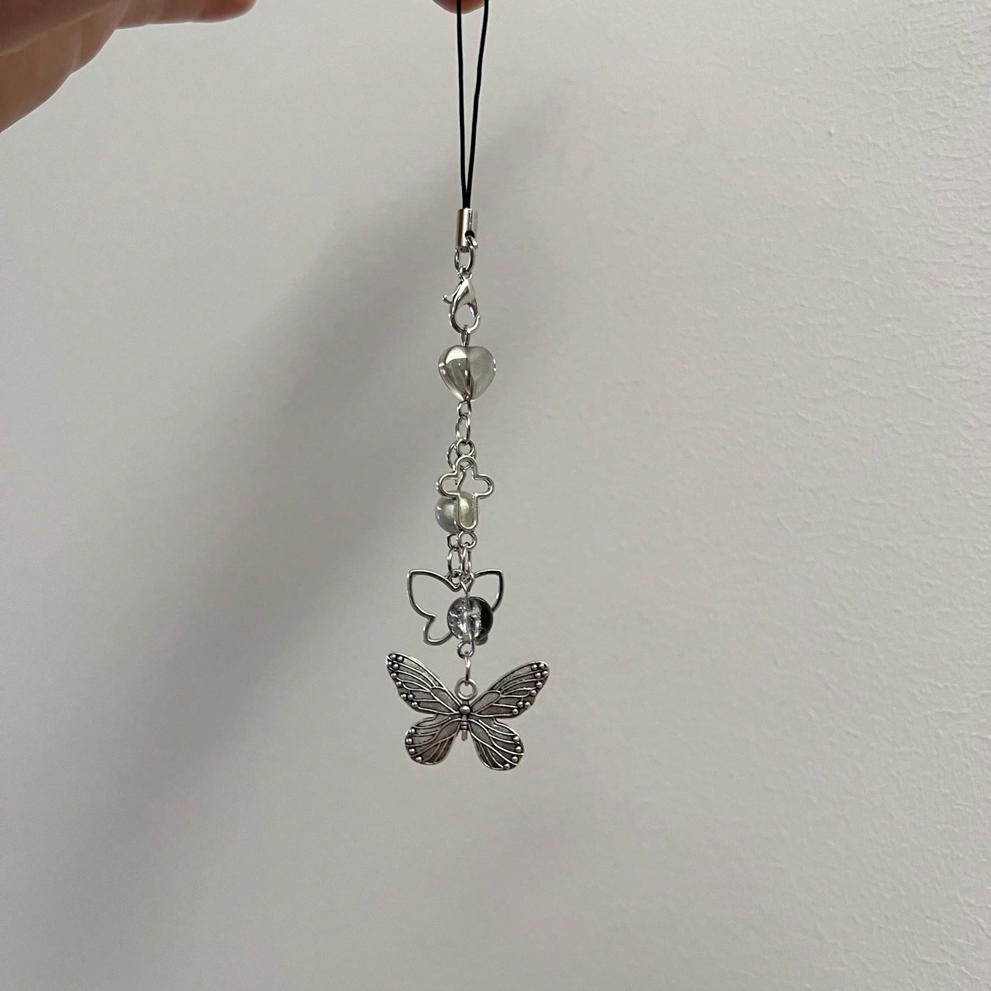 Y2K Style Originative Design Silver & Black Silver Butterfly Metal Beads Chain Charm, Fit For Bag, Phone, Keychain, Necklace