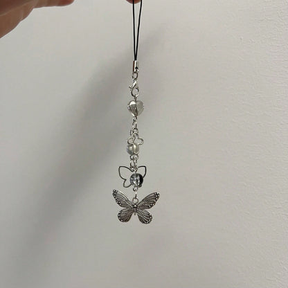 Y2K Style Originative Design Silver & Black Silver Butterfly Metal Beads Chain Charm, Fit For Bag, Phone, Keychain, Necklace