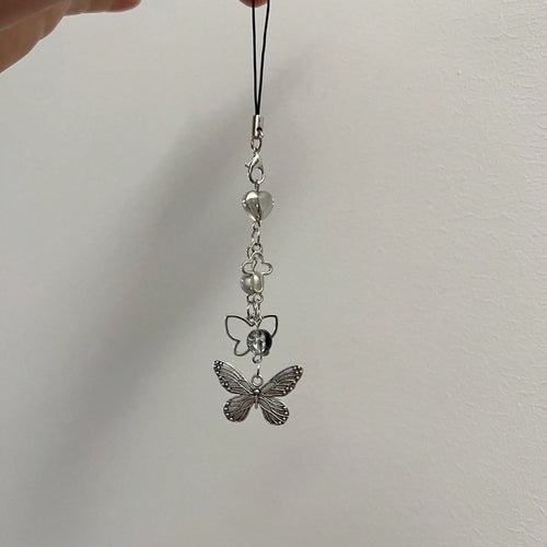 Y2K Style Originative Design Silver & Black Silver Butterfly Metal Beads Chain Charm, Fit For Bag, Phone, Keychain, Necklace