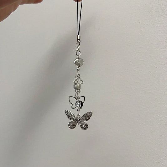 Y2K Style Originative Design Silver & Black Silver Butterfly Metal Beads Chain Charm, Fit For Bag, Phone, Keychain, Necklace