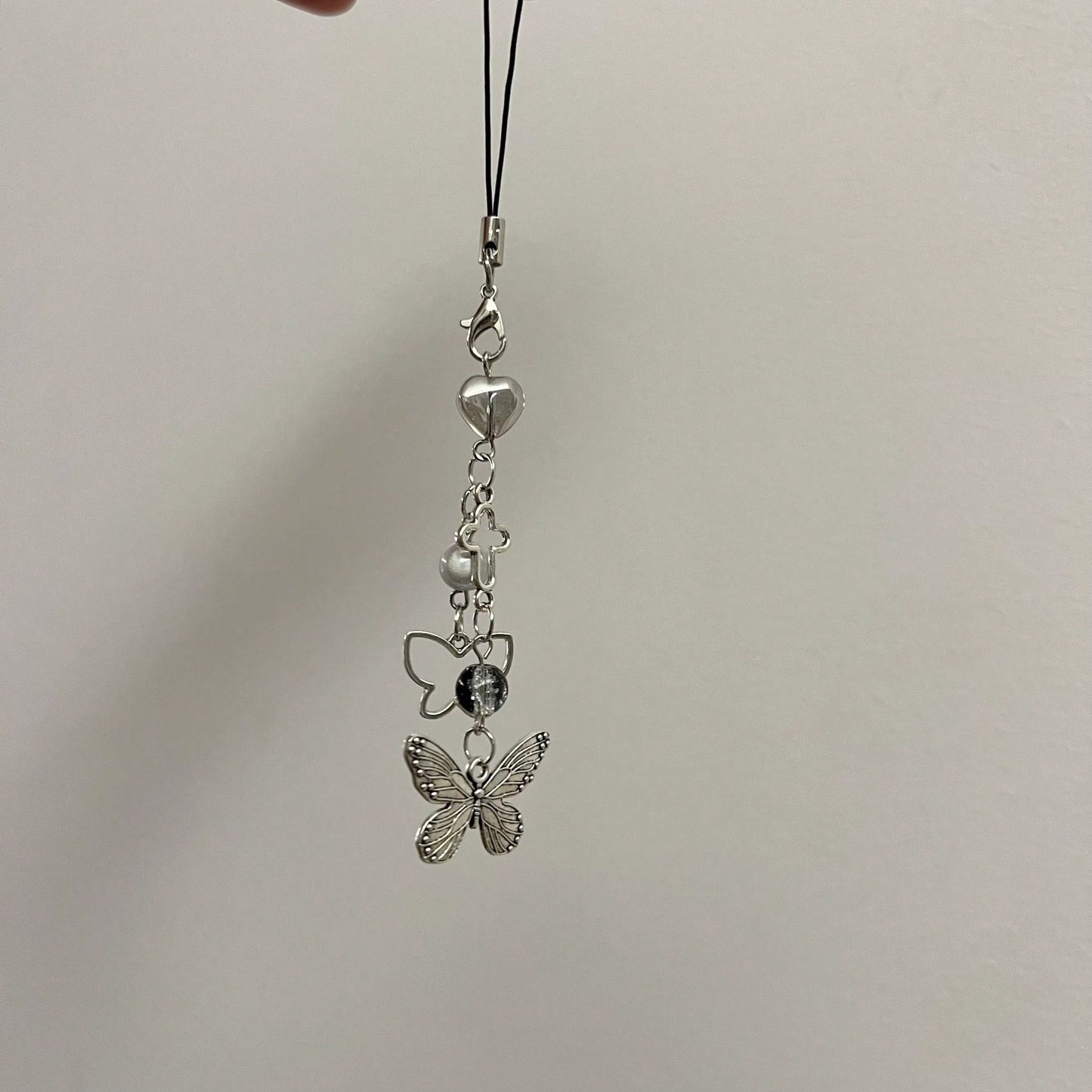 Y2K Style Originative Design Silver & Black Silver Butterfly Metal Beads Chain Charm, Fit For Bag, Phone, Keychain, Necklace