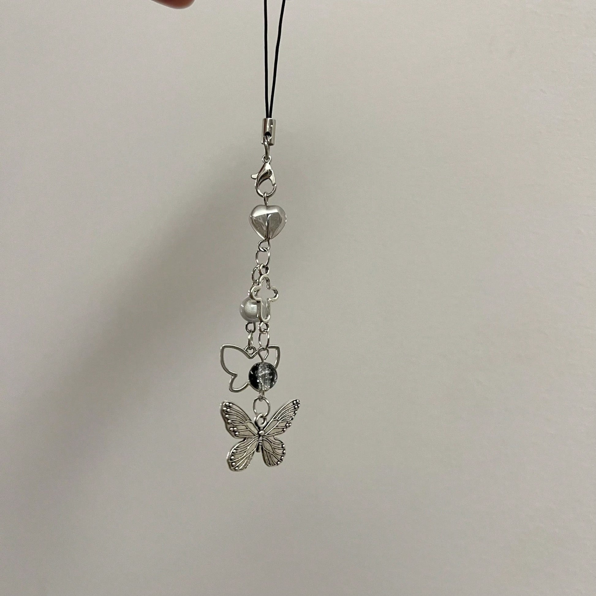 Y2K Style Originative Design Silver & Black Silver Butterfly Metal Beads Chain Charm, Fit For Bag, Phone, Keychain, Necklace