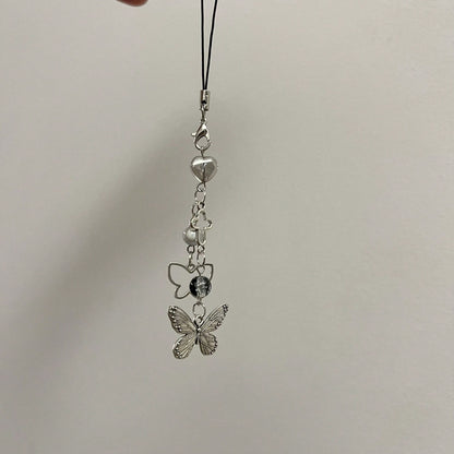 Y2K Style Originative Design Silver & Black Silver Butterfly Metal Beads Chain Charm, Fit For Bag, Phone, Keychain, Necklace