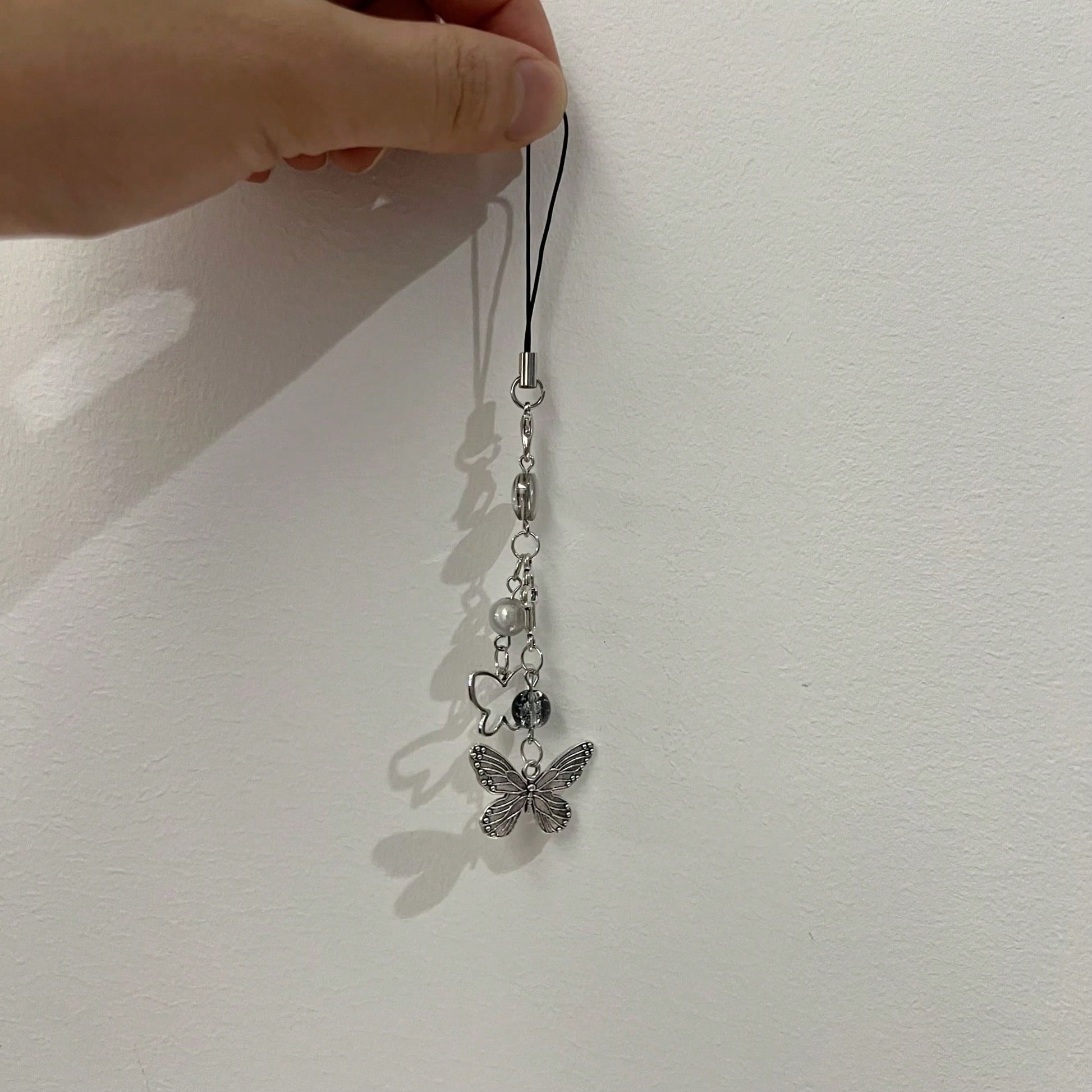 Y2K Style Originative Design Silver & Black Silver Butterfly Metal Beads Chain Charm, Fit For Bag, Phone, Keychain, Necklace
