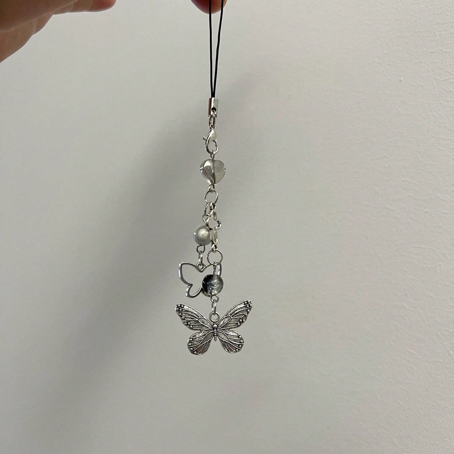 Y2K Style Originative Design Silver & Black Silver Butterfly Metal Beads Chain Charm, Fit For Bag, Phone, Keychain, Necklace
