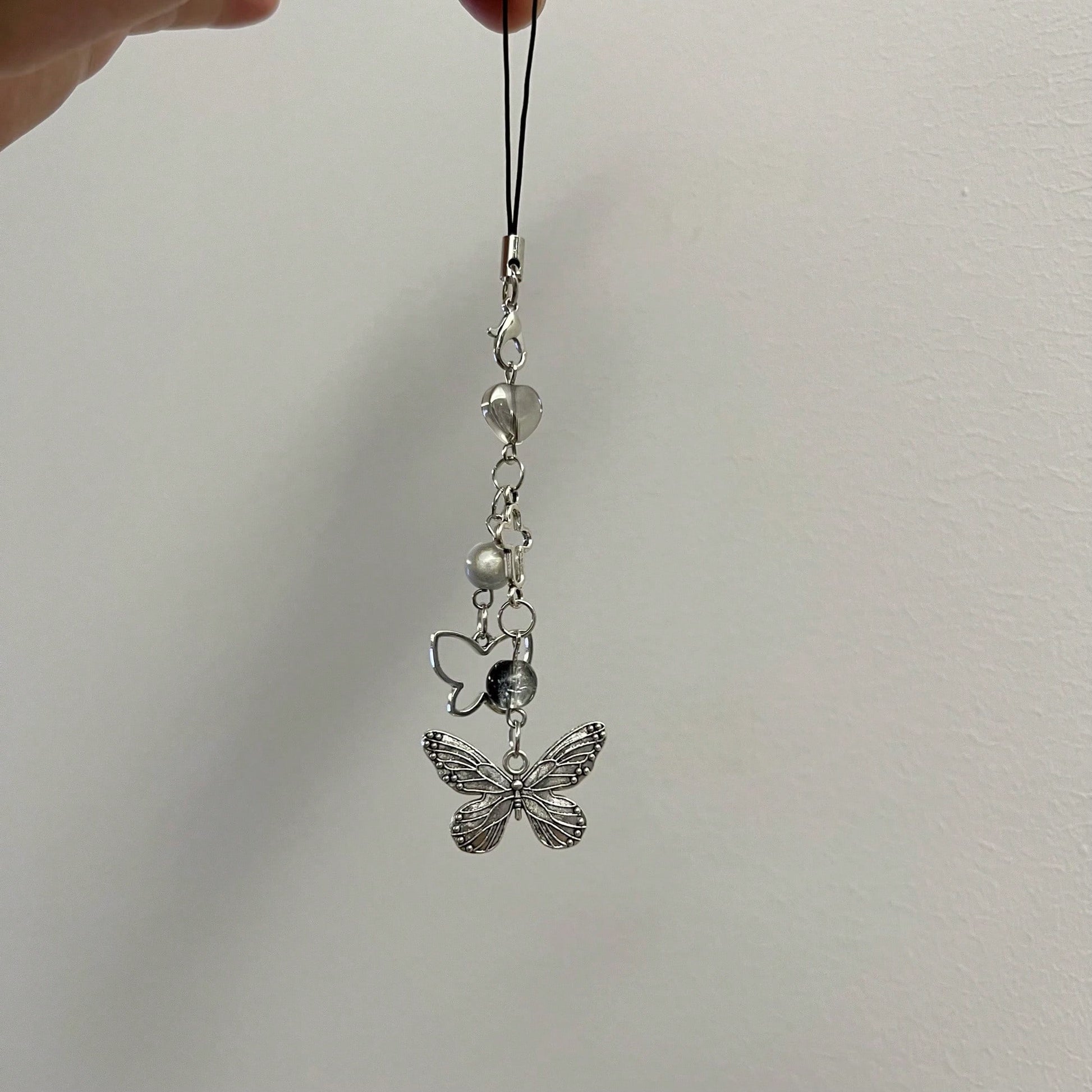 Y2K Style Originative Design Silver & Black Silver Butterfly Metal Beads Chain Charm, Fit For Bag, Phone, Keychain, Necklace