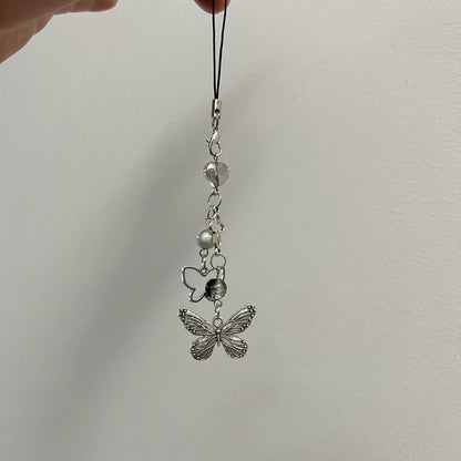 Y2K Style Originative Design Silver & Black Silver Butterfly Metal Beads Chain Charm, Fit For Bag, Phone, Keychain, Necklace