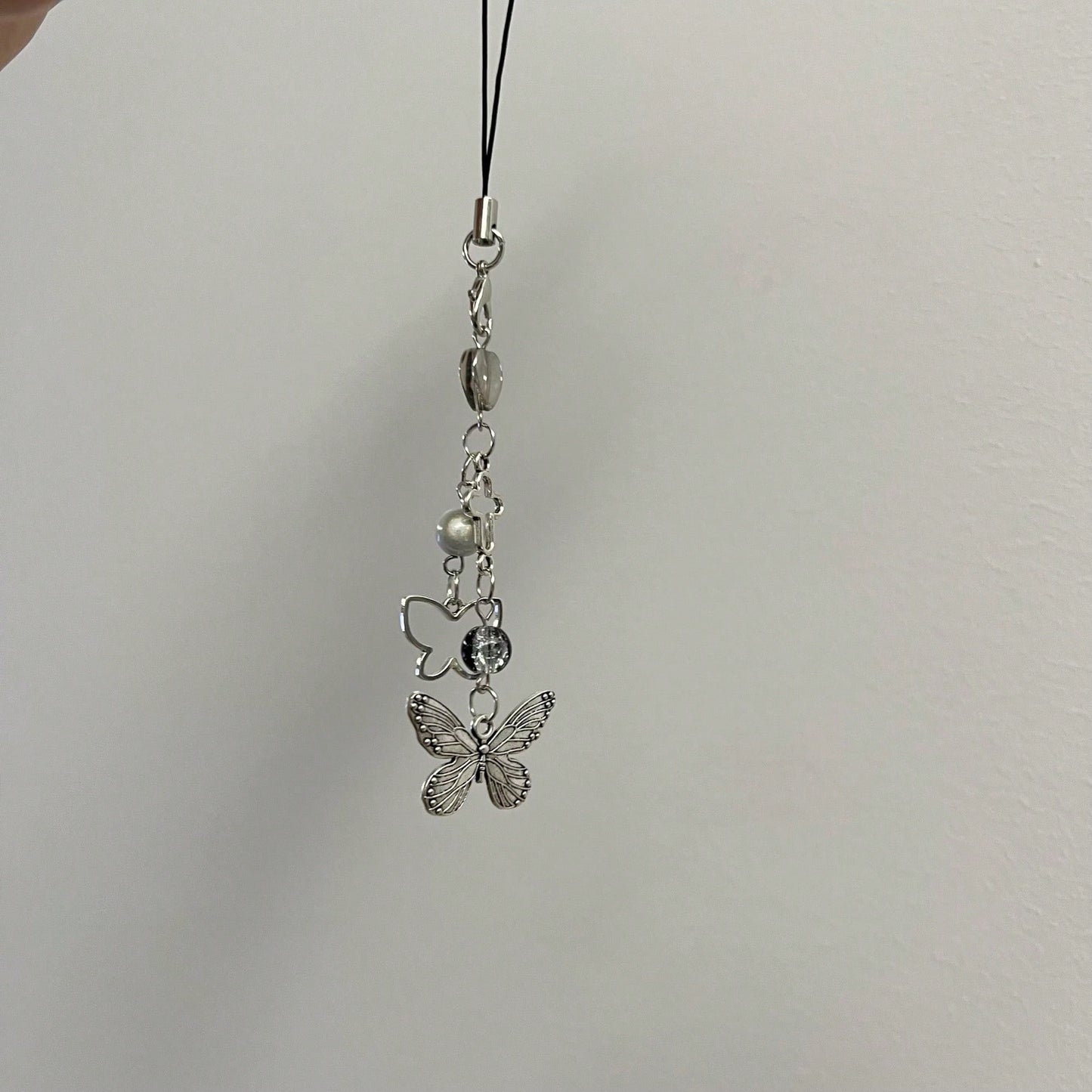 Y2K Style Originative Design Silver & Black Silver Butterfly Metal Beads Chain Charm, Fit For Bag, Phone, Keychain, Necklace