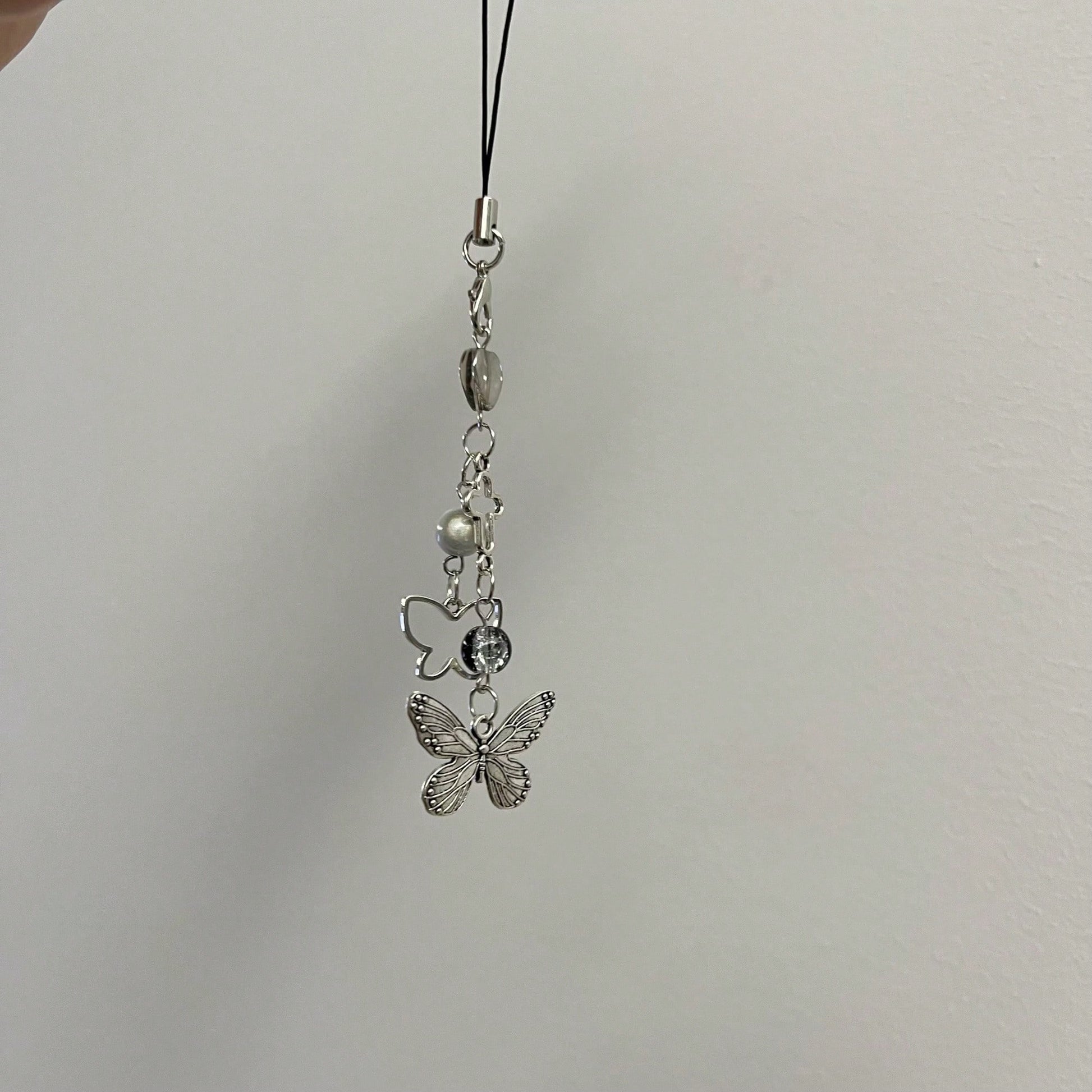 Y2K Style Originative Design Silver & Black Silver Butterfly Metal Beads Chain Charm, Fit For Bag, Phone, Keychain, Necklace