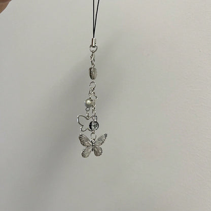 Y2K Style Originative Design Silver & Black Silver Butterfly Metal Beads Chain Charm, Fit For Bag, Phone, Keychain, Necklace
