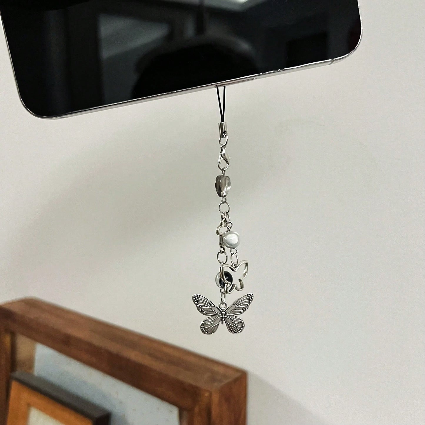 Y2K Style Originative Design Silver & Black Silver Butterfly Metal Beads Chain Charm, Fit For Bag, Phone, Keychain, Necklace