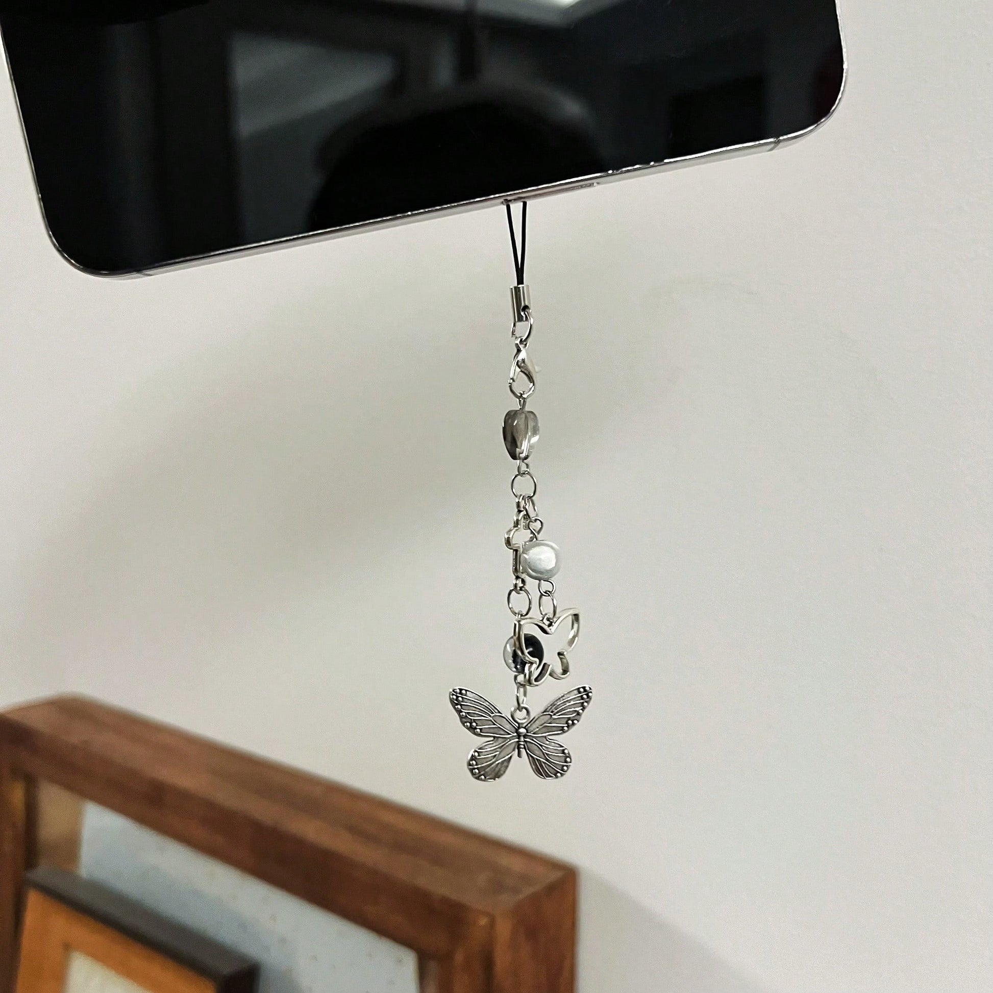Y2K Style Originative Design Silver & Black Silver Butterfly Metal Beads Chain Charm, Fit For Bag, Phone, Keychain, Necklace