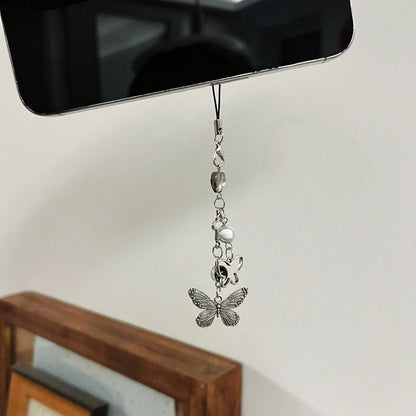 Y2K Style Originative Design Silver & Black Silver Butterfly Metal Beads Chain Charm, Fit For Bag, Phone, Keychain, Necklace