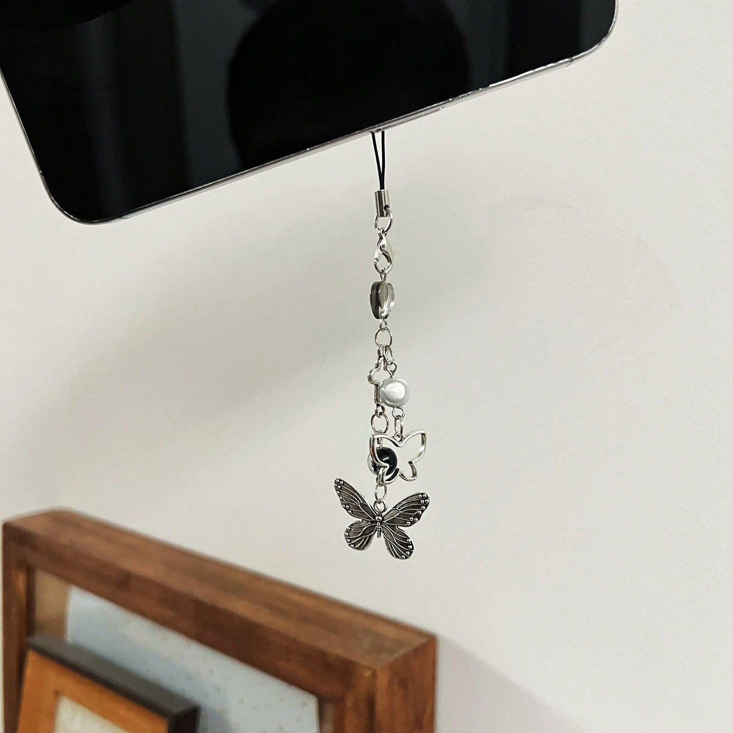 Y2K Style Originative Design Silver & Black Silver Butterfly Metal Beads Chain Charm, Fit For Bag, Phone, Keychain, Necklace