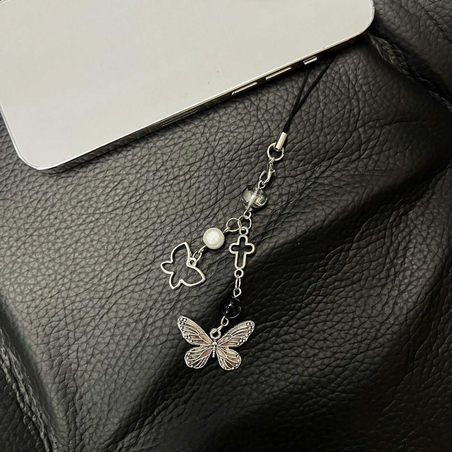 Y2K Style Originative Design Silver & Black Silver Butterfly Metal Beads Chain Charm, Fit For Bag, Phone, Keychain, Necklace