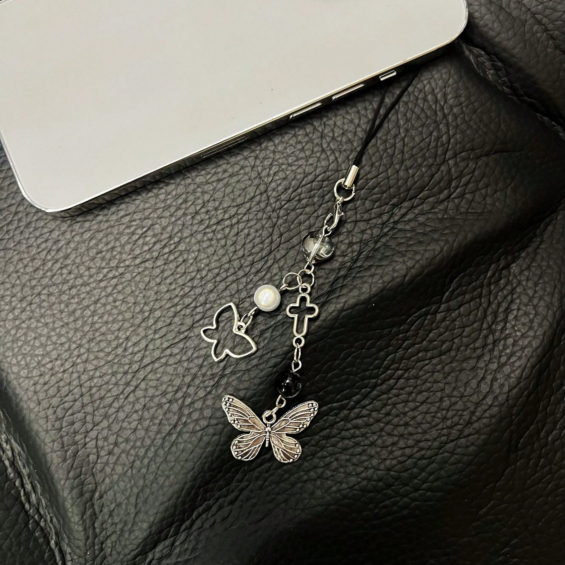 Y2K Style Originative Design Silver & Black Silver Butterfly Metal Beads Chain Charm, Fit For Bag, Phone, Keychain, Necklace