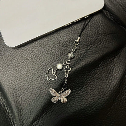 Y2K Style Originative Design Silver & Black Silver Butterfly Metal Beads Chain Charm, Fit For Bag, Phone, Keychain, Necklace