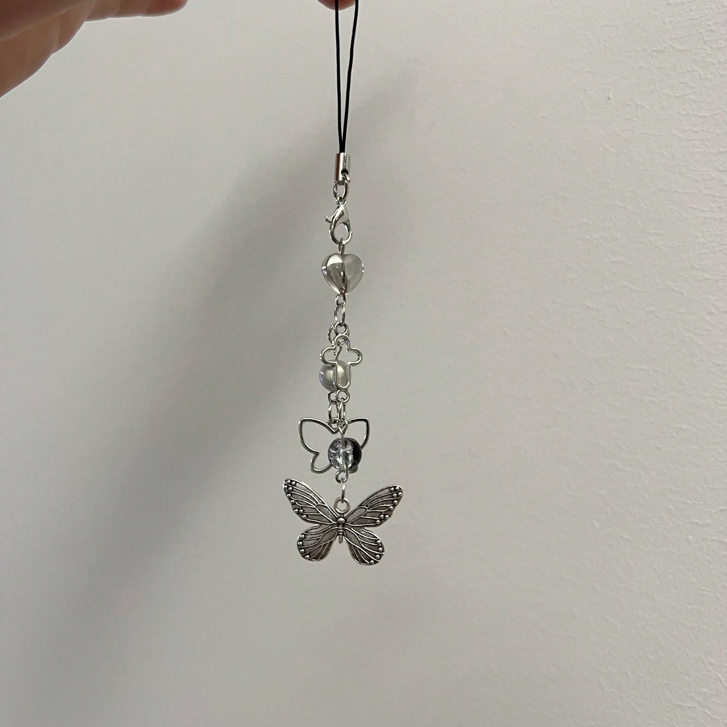 Y2K Style Originative Design Silver & Black Silver Butterfly Metal Beads Chain Charm, Fit For Bag, Phone, Keychain, Necklace