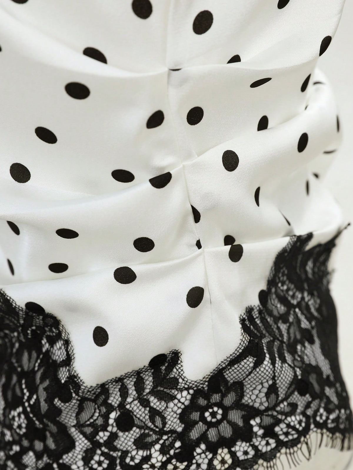 Yalmera Women's White With Black Polka Dots Stand Collar Asymmetric Ruffle Lace Splice Elegant Casual Summer Office Commute Daily Blouse Top