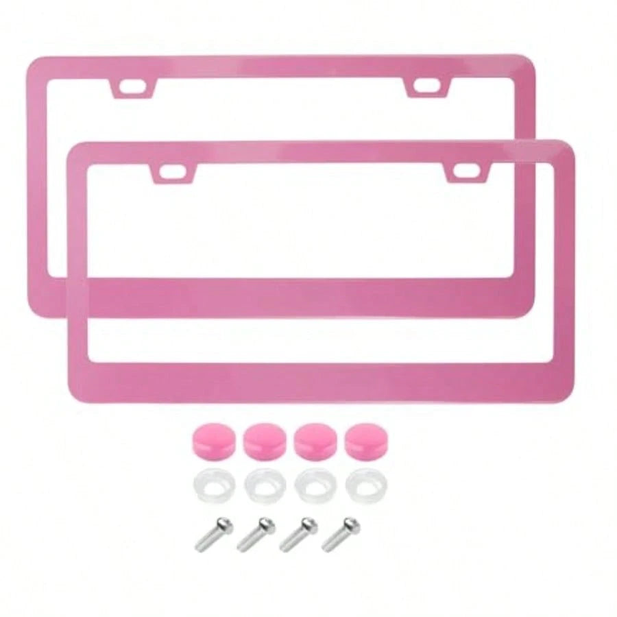 YFashion Slim Pink Matte License Plate Framtainl Steel License Plate Covers Weather Proof License Plate Holder For Women Slim Pink 2PCS1