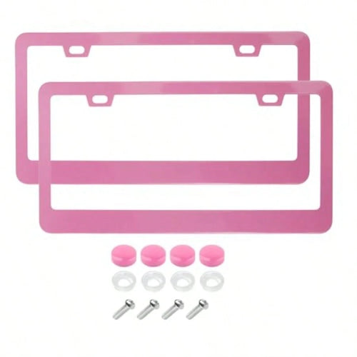 YFashion Slim Pink Matte License Plate Framtainl Steel License Plate Covers Weather Proof License Plate Holder For Women Slim Pink 2PCS1