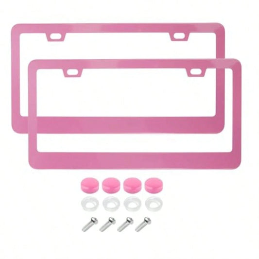 YFashion Slim Pink Matte License Plate Framtainl Steel License Plate Covers Weather Proof License Plate Holder For Women Slim Pink 2PCS1