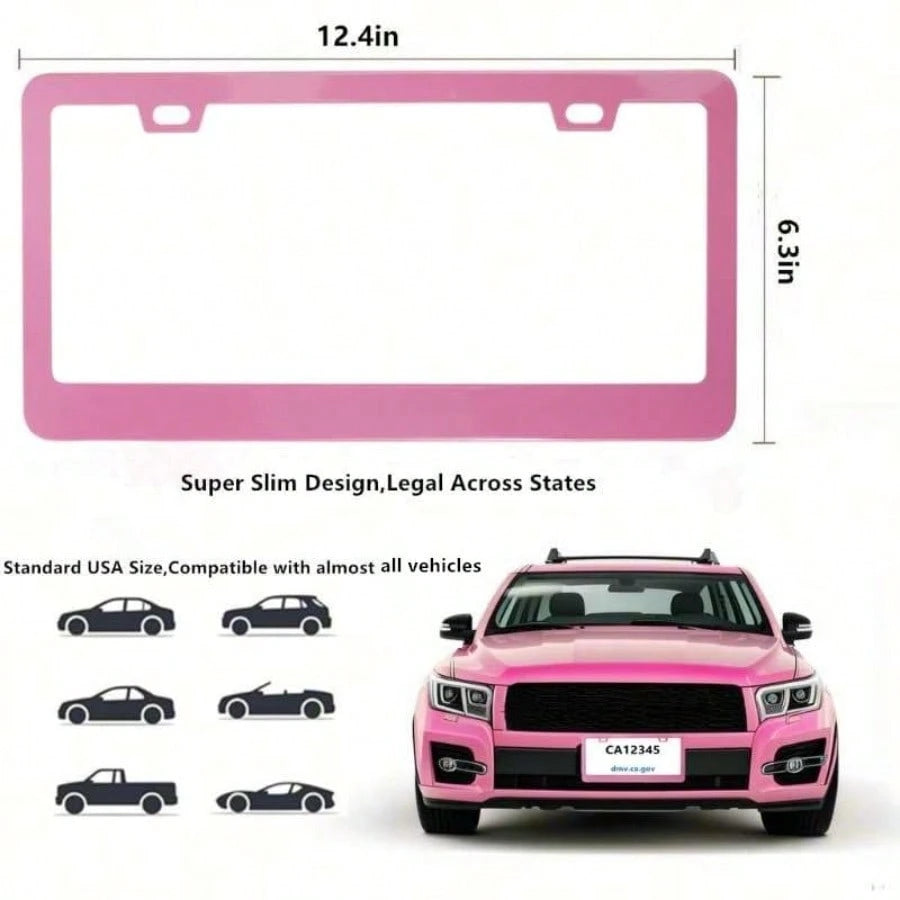 YFashion Slim Pink Matte License Plate Framtainl Steel License Plate Covers Weather Proof License Plate Holder For Women Slim Pink 2PCS1