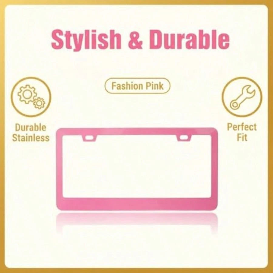 YFashion Slim Pink Matte License Plate Framtainl Steel License Plate Covers Weather Proof License Plate Holder For Women Slim Pink 2PCS1