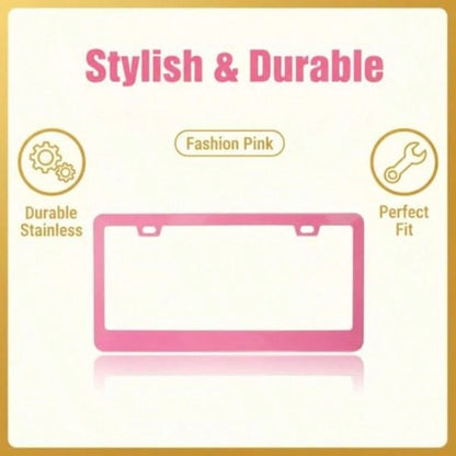 YFashion Slim Pink Matte License Plate Framtainl Steel License Plate Covers Weather Proof License Plate Holder For Women Slim Pink 2PCS1
