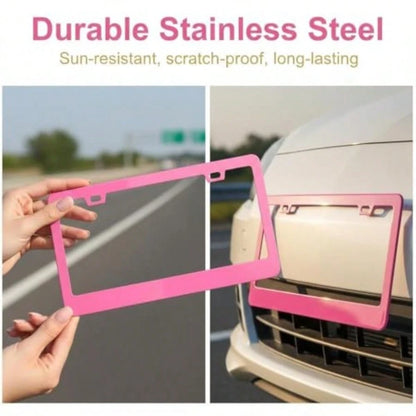 YFashion Slim Pink Matte License Plate Framtainl Steel License Plate Covers Weather Proof License Plate Holder For Women Slim Pink 2PCS1