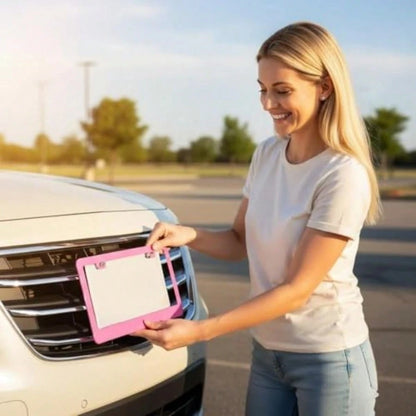 YFashion Slim Pink Matte License Plate Framtainl Steel License Plate Covers Weather Proof License Plate Holder For Women Slim Pink 2PCS1