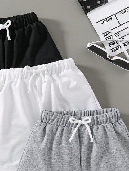 Young Boy 3pcs Solid Color Shorts Set