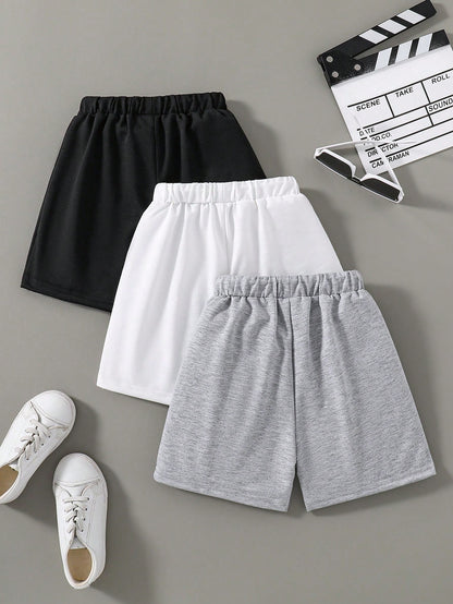 Young Boy 3pcs Solid Color Shorts Set