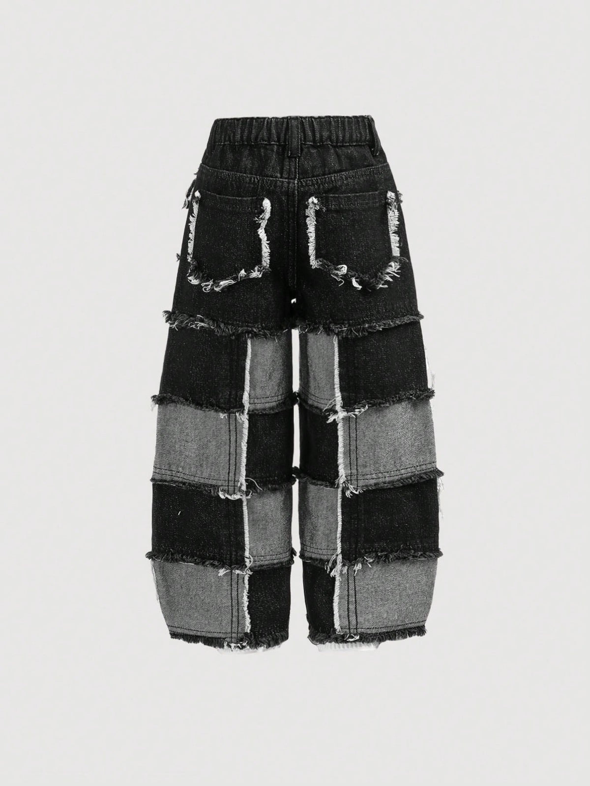 Young Boy Distressed Y2k Street Cool Raw Edge Stitching Loose Fit Straight Leg Denim Jeans With Pocket, For Spring And Summer Streetwear